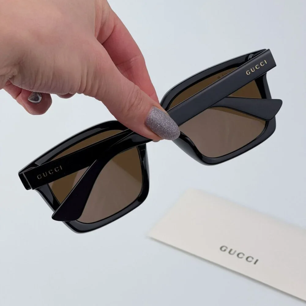 Gucci GG1582SK 004 BRAND NEW Sunglasses Black Brown Polarized Cat Eye Unisex